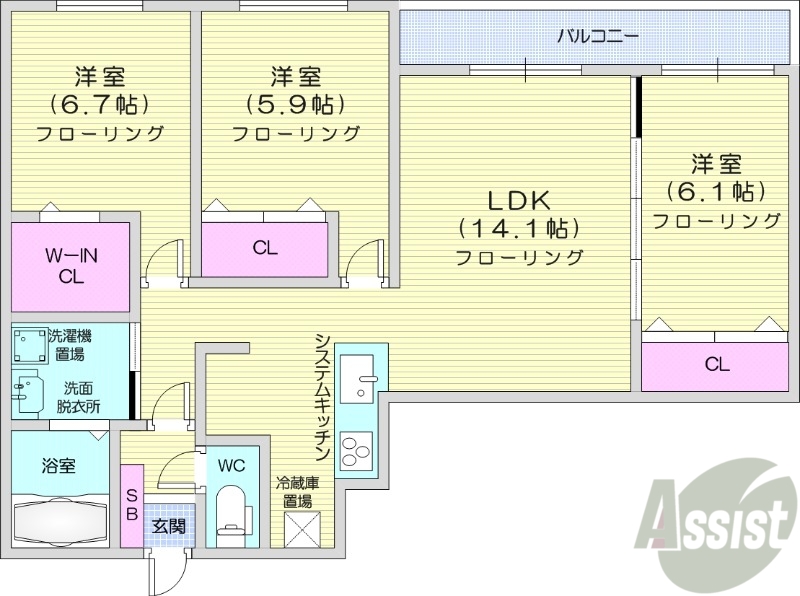 札幌市西区発寒五条のマンションの間取り