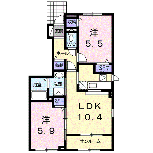 高岡市大坪町のアパートの間取り