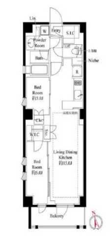 港区西麻布のマンションの間取り