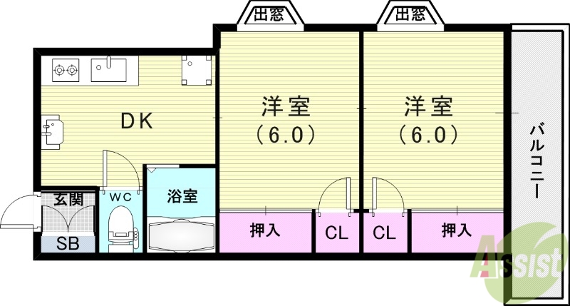 神戸市長田区鶯町のアパートの間取り