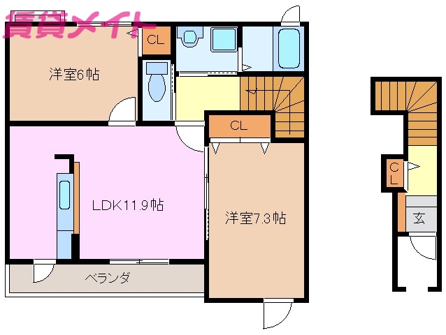 津市芸濃町椋本のアパートの間取り