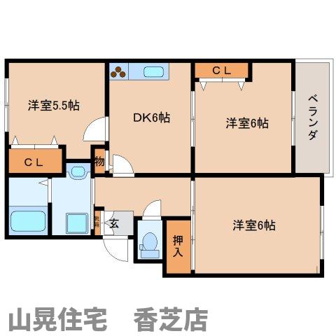 香芝市逢坂のマンションの間取り