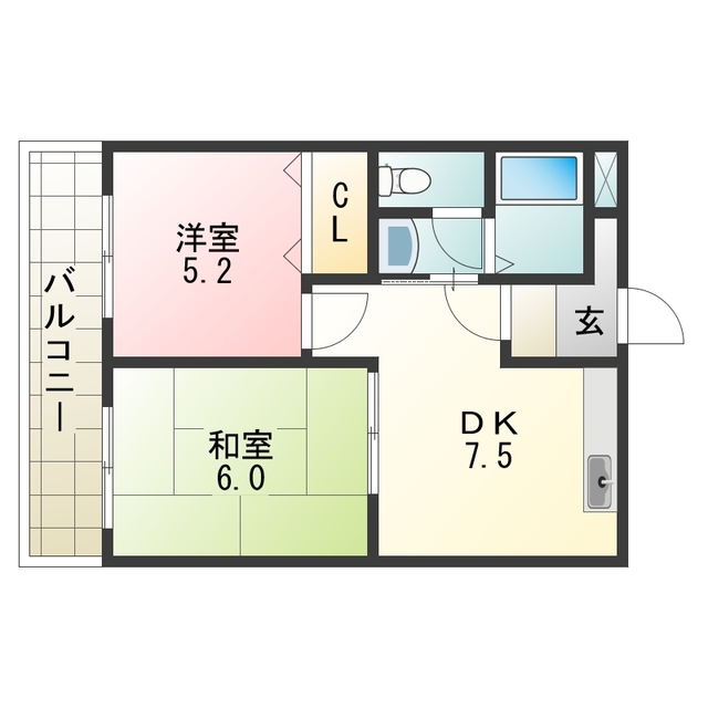 東大阪市岸田堂南町のマンションの間取り