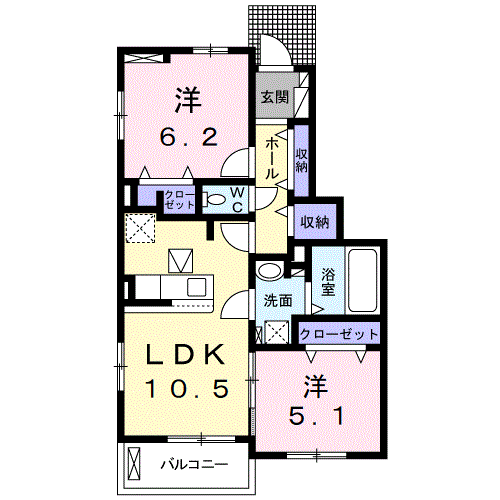 高砂市阿弥陀町魚橋のアパートの間取り