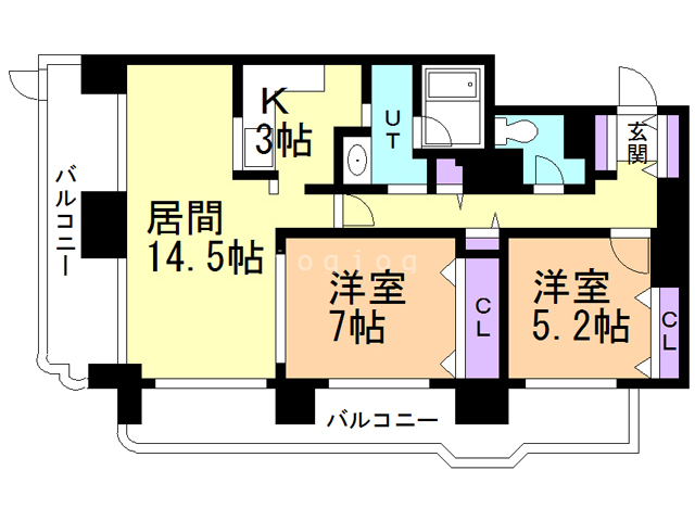 【札幌市中央区南十三条西のマンションの間取り】