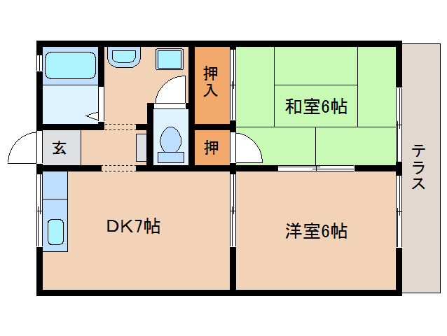 奈良市神功のアパートの間取り