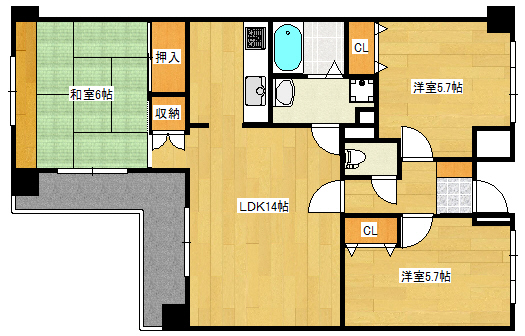 【広島市西区庚午中のマンションの間取り】