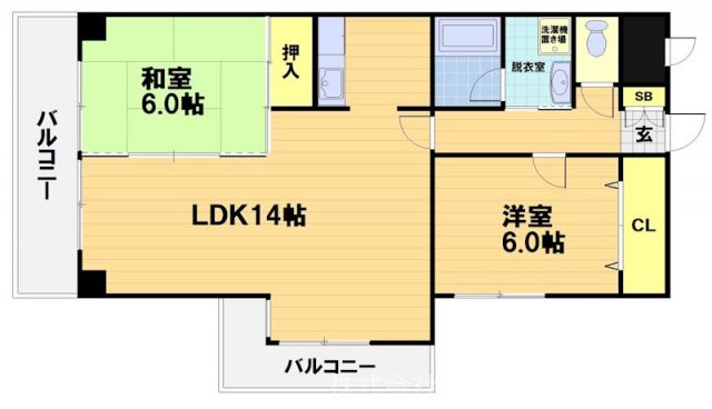 京都市西京区下津林番条のマンションの間取り