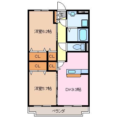 伊勢市二見町山田原のマンションの間取り