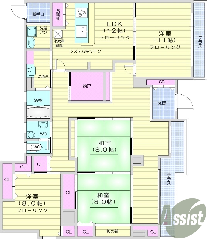 仙台市宮城野区榴ケ岡のマンションの間取り