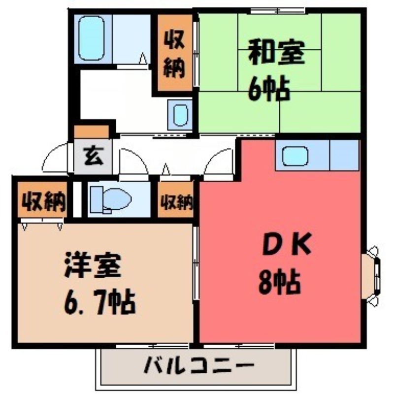 栃木市大平町富田のアパートの間取り