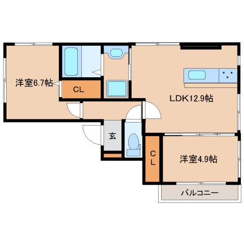 木津川市木津のアパートの間取り