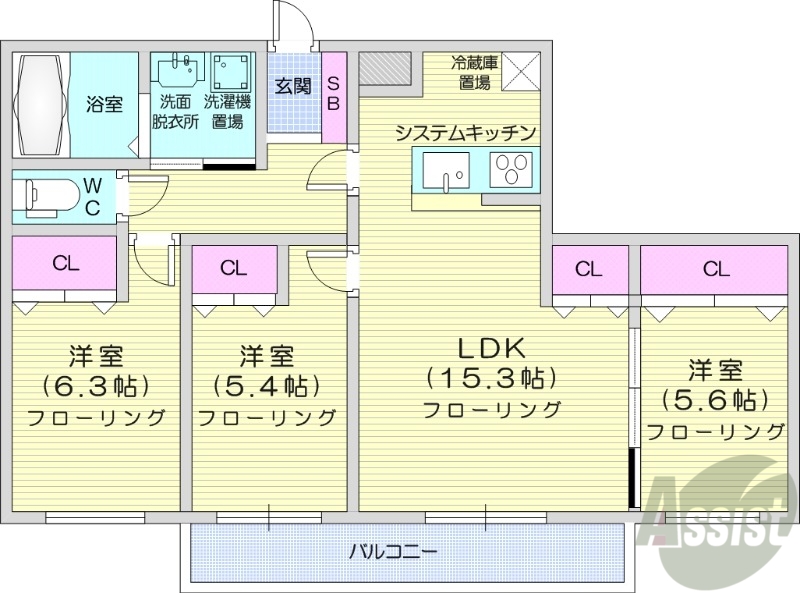 札幌市西区発寒五条のマンションの間取り