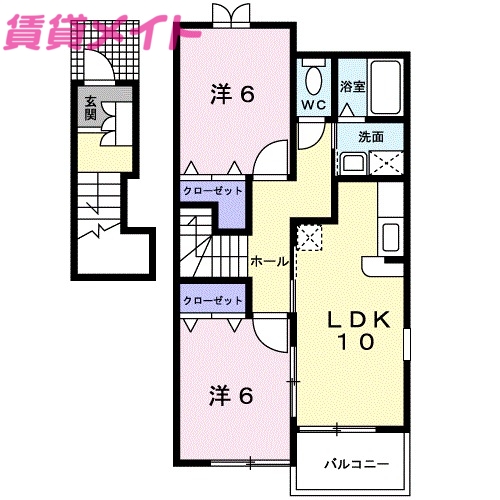 松阪市塚本町のアパートの間取り