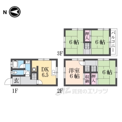 ＪＲ桜井線 京終駅 徒歩12分 2階建 築43年の間取り写真