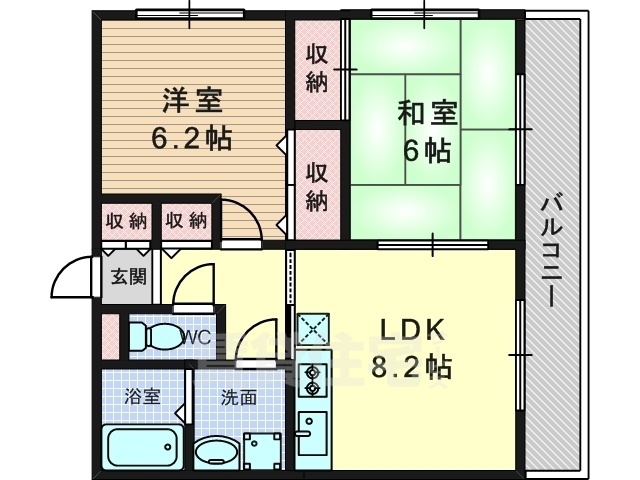 京都市西京区下津林大般若町のマンションの間取り