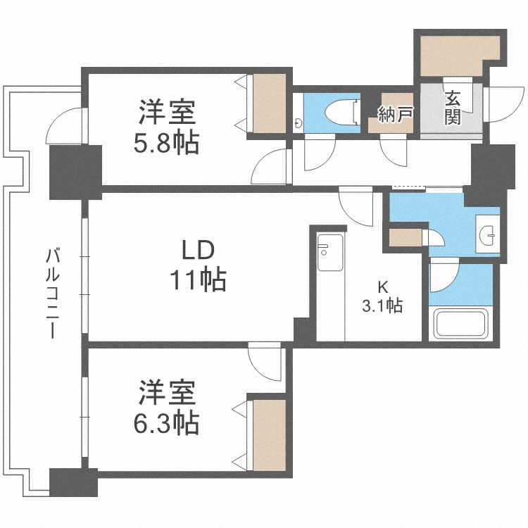 プレミストタワーズ札幌苗穂アクアゲートの間取り