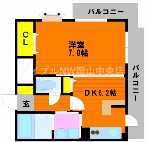 【岡山市北区大供表町のマンションの間取り】