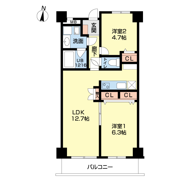 仙台市太白区東中田のマンションの間取り