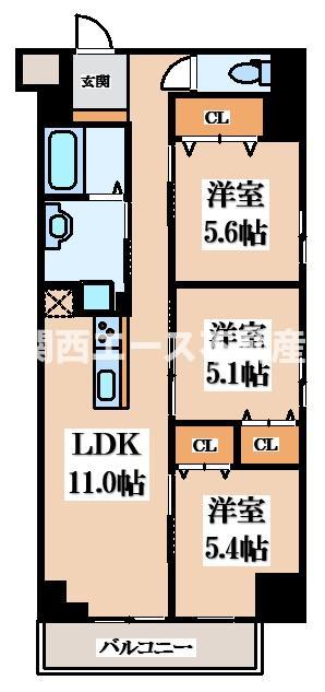 東大阪市足代北のマンションの間取り