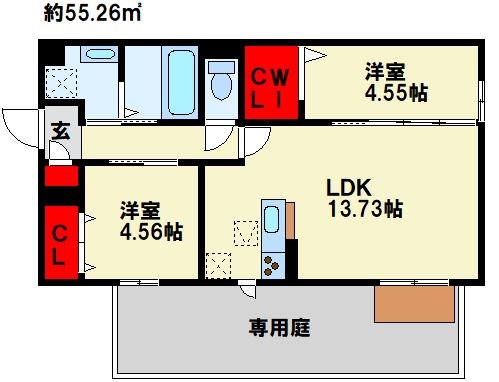 北九州市若松区用勺町のアパートの間取り