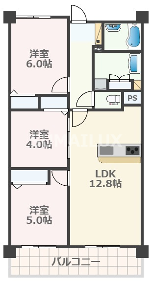 熊本市中央区九品寺のマンションの間取り