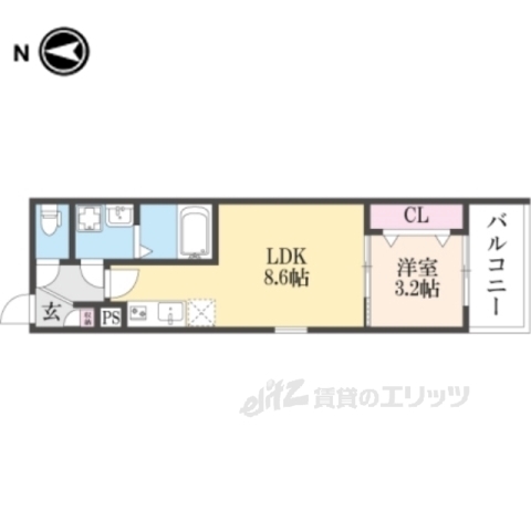 京都市右京区梅津尻溝町のアパートの間取り