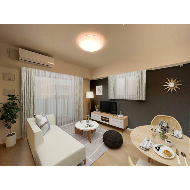 居室・リビング　家具・調度品等はＣＧ　加工です。実際の賃貸住居　には含まれま