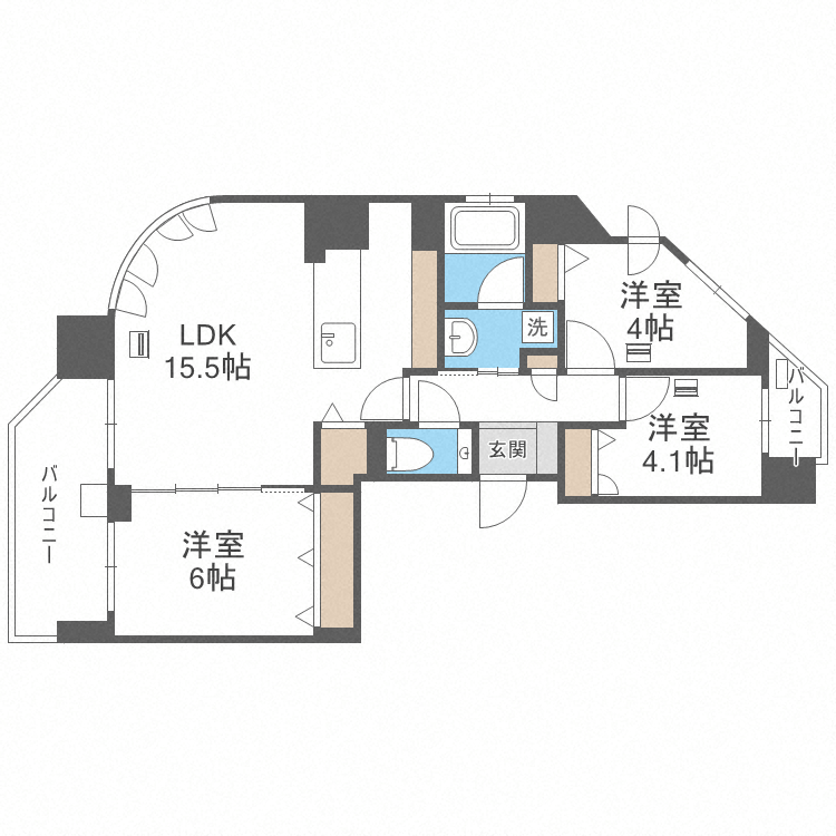 【札幌市中央区南十六条西のマンションの間取り】