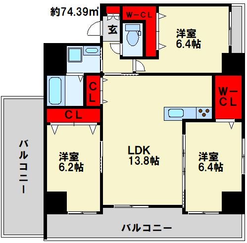 北九州市小倉北区田町のマンションの間取り