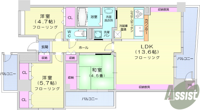 仙台市青葉区立町のマンションの間取り