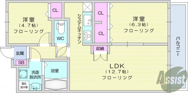 仙台市太白区東中田のマンションの間取り