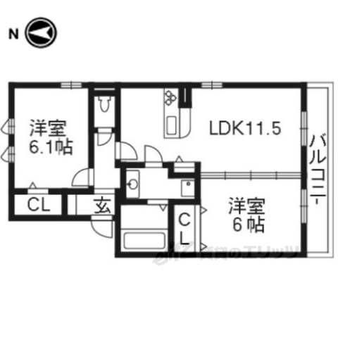 京都市右京区嵯峨大覚寺門前八軒町のアパートの間取り