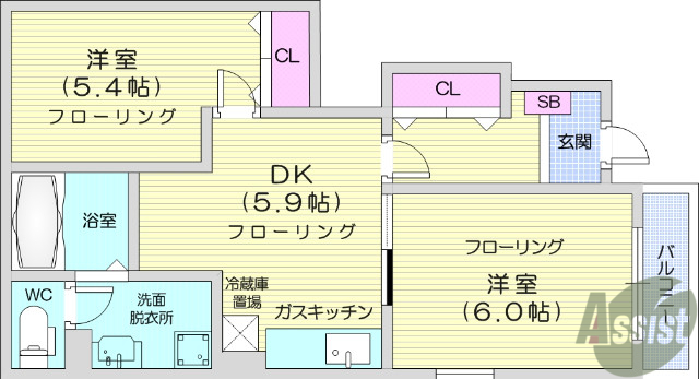 仙台市青葉区愛子東のアパートの間取り