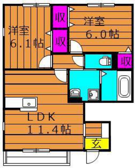 岡山市東区益野町のアパートの間取り