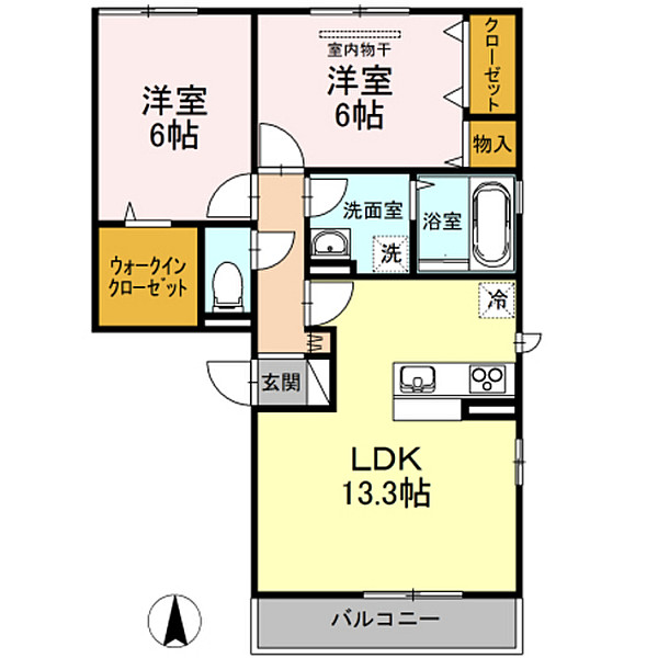 岡山市北区花尻ききょう町のアパートの間取り