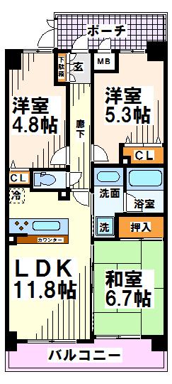 府中市栄町のマンションの間取り