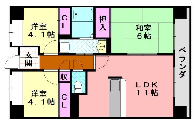 大阪市平野区西脇のマンションの間取り