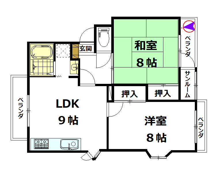 富山市稲荷元町のマンションの間取り