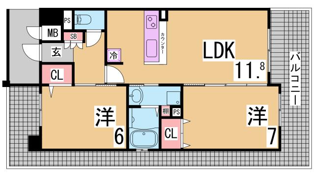 神戸市兵庫区西宮内町のマンションの間取り