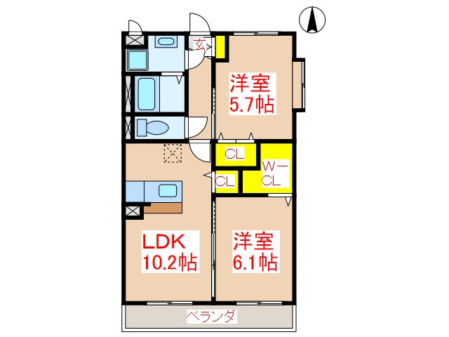 霧島市隼人町住吉のマンションの間取り