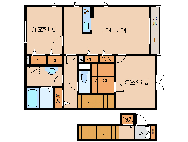 橿原市地黄町のアパートの間取り