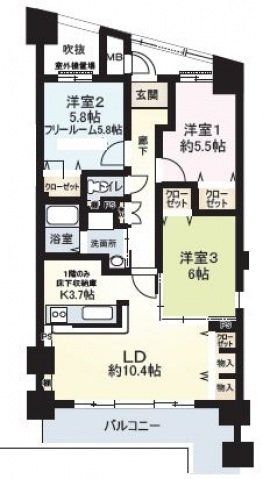 八尾市久宝園のマンションの間取り