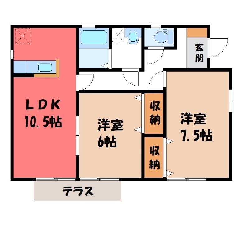 東武桐生線 太田駅 バス乗車時間：15分 最寄りバス停で下車 徒歩3分 1階建 築25年の間取り写真