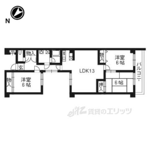 京都市西京区大枝沓掛町のマンションの間取り