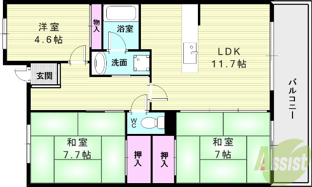 神戸市北区鈴蘭台北町のマンションの間取り