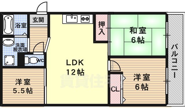 京都市西京区大枝沓掛町のマンションの間取り