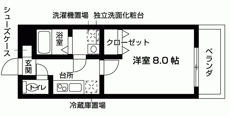 京都市左京区一乗寺大原田町のマンションの間取り