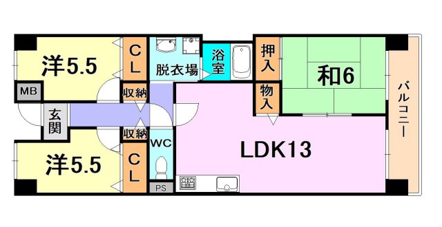 神戸市兵庫区東山町のマンションの間取り