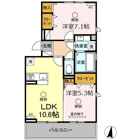 熊本市東区若葉のアパートの間取り